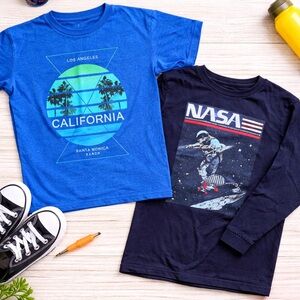 BUNDLE Kid Dangerous boys graphic tee NASA kids Blue California Medium 12 YM YL
